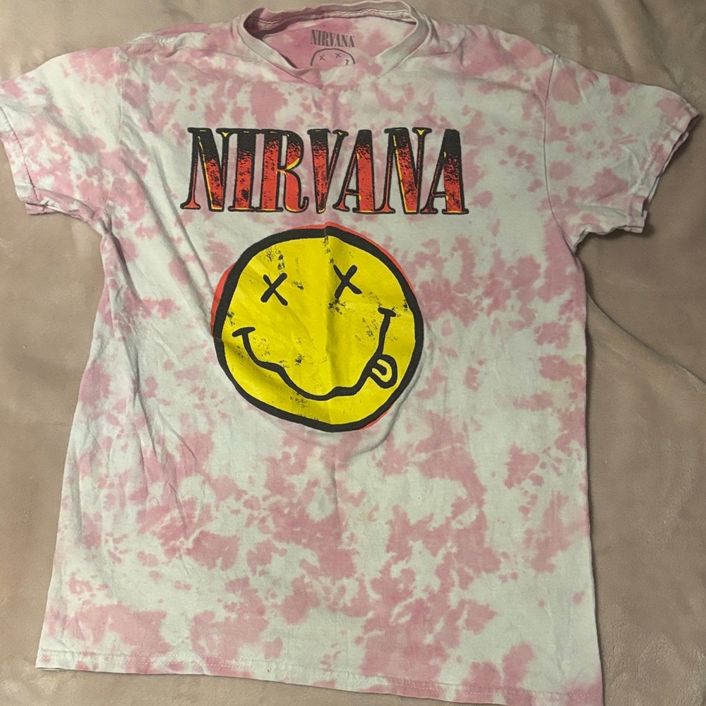 NIRVANA Pink and White Graphic Tee